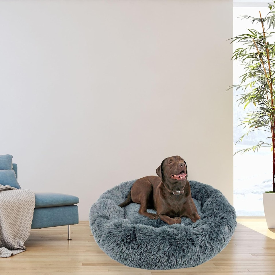 image 1 of Actiaspet Fluffy Donut Pet Bed Washable Dog & Cat Bed Multiple Sizes (Dark Grey, Extra Large)