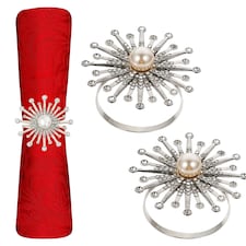 1pc Sunburst Motif Pearl Napkin Rings with Diamante Rhinestones
