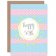 image 1 of Age 50 Pink Blue 50th Sun Stripes Birthday For Her Greeting Card