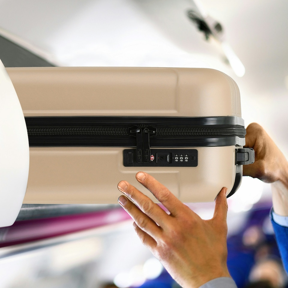 image 1 of Flight Knight Premium Hard Shell Lightweight Cabin Suitcase - 8 Wheels - TSA Lock & USB Port - 100 Airlines Approved Including Ryanair Priority - 55x40x20cm Cream | Champagne | Cabin Bag