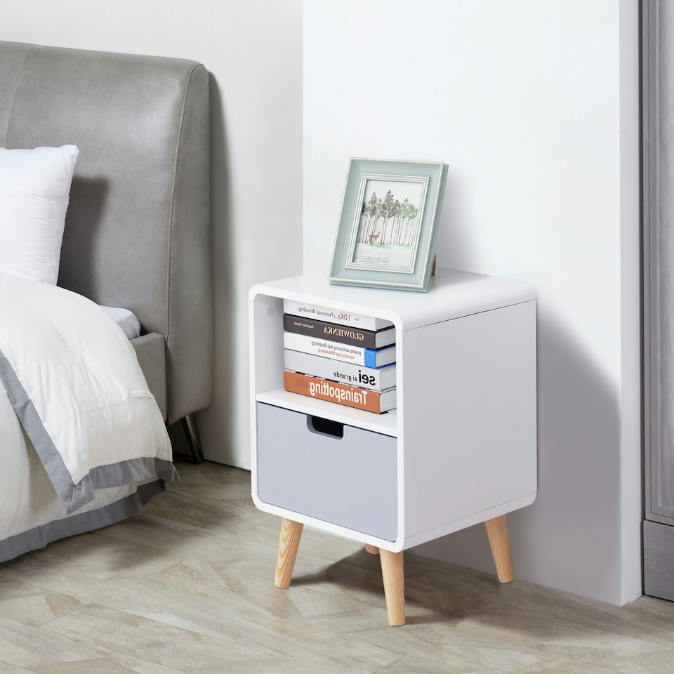 image 1 of HOMCOM Nordic Style Bedside Table End Table Nightstand With Drawer