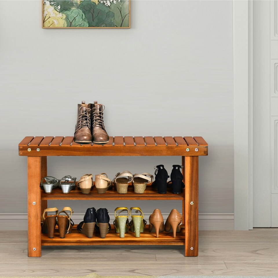 image 1 of COSTWAY Shoe Rack Bench 3-Tier Shoe Organizer 70x28x45cm Brown