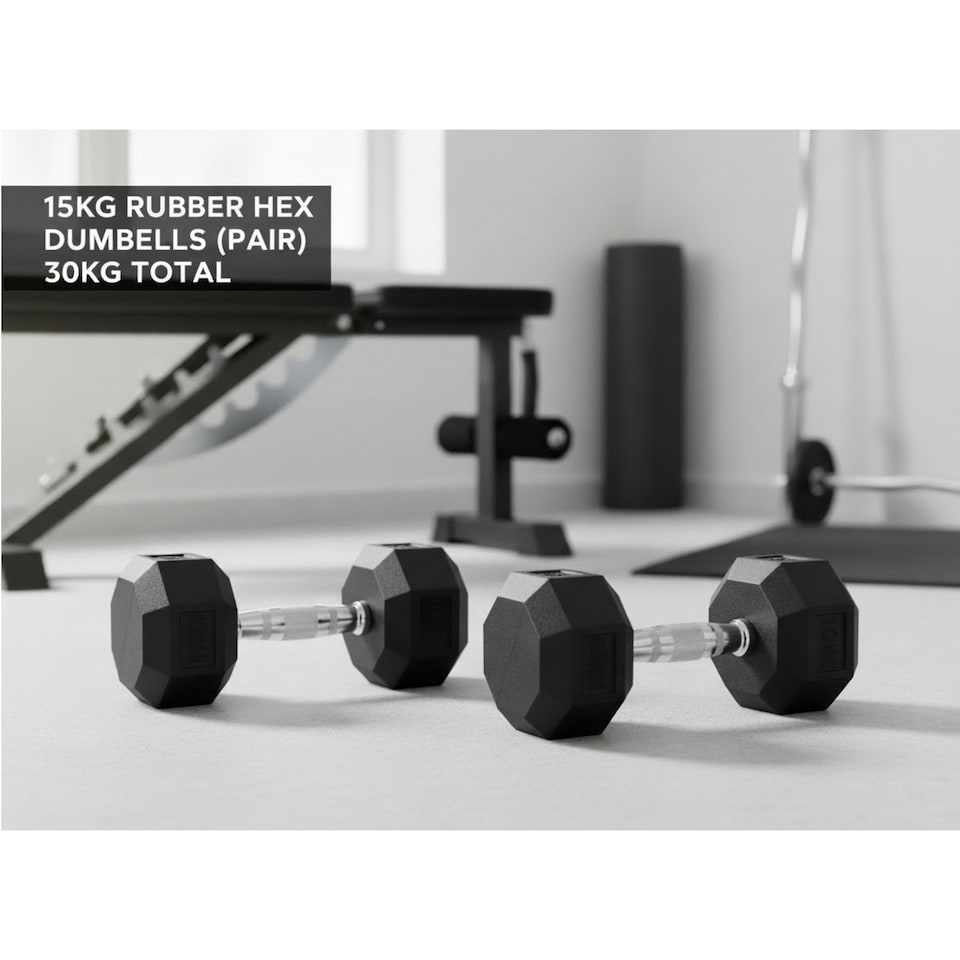 image 1 of Hex Dumbbells 25kg Weight Set 12.5kg Pair Rubber Coated Weights
