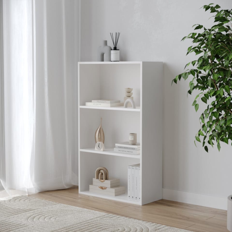 image 1 of Wide 3 Shelf Tier Wooden Bookcase Cabinet Storage Shelving Display Shelves Unit | White | White | 1