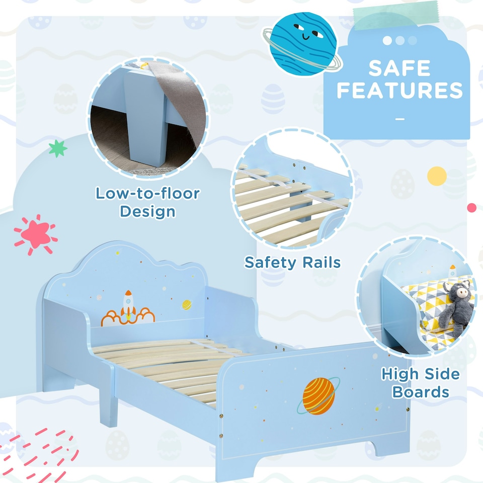 image 1 of ZONEKIZ Toddler Bed w/ Space-themed Patterns, for Boy, Girls, Ages 3-6 Years