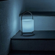 ValueLights Corte Black Outdoor Table Lamp Dimmable With White Cylinder Shade
