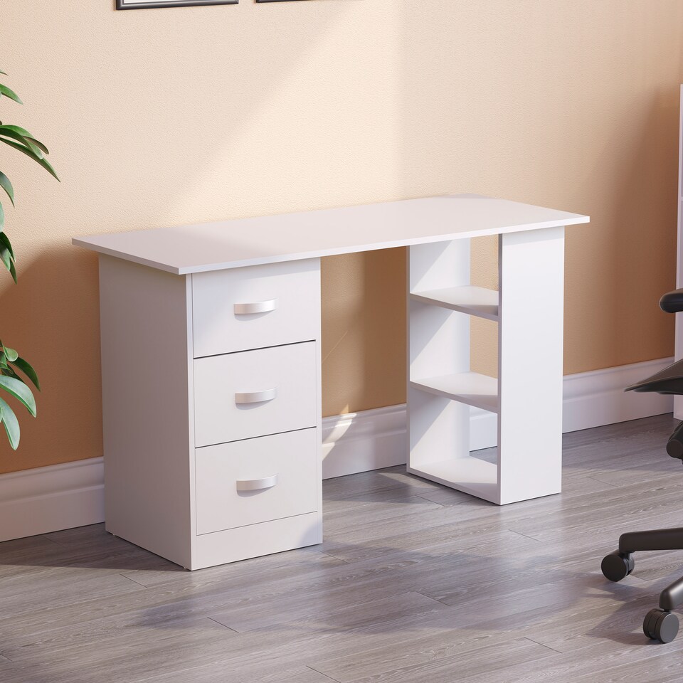 image 1 of Vida Designs Mason 3 Drawer 3 Shelf Computer Desk Home Office Workstation, White