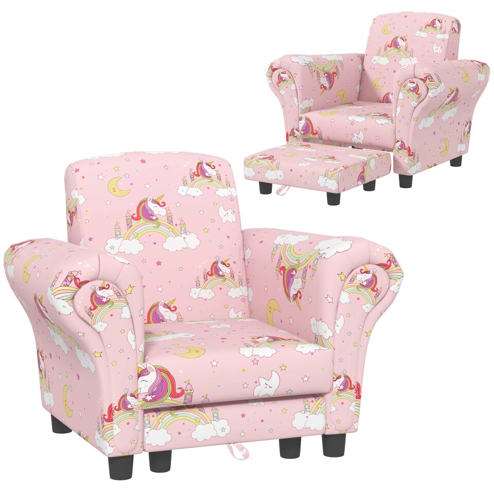 image 1 of AIYAPLAY Kids Sofa Set Toddler Armchair with Footrest, Children Chair, Pink