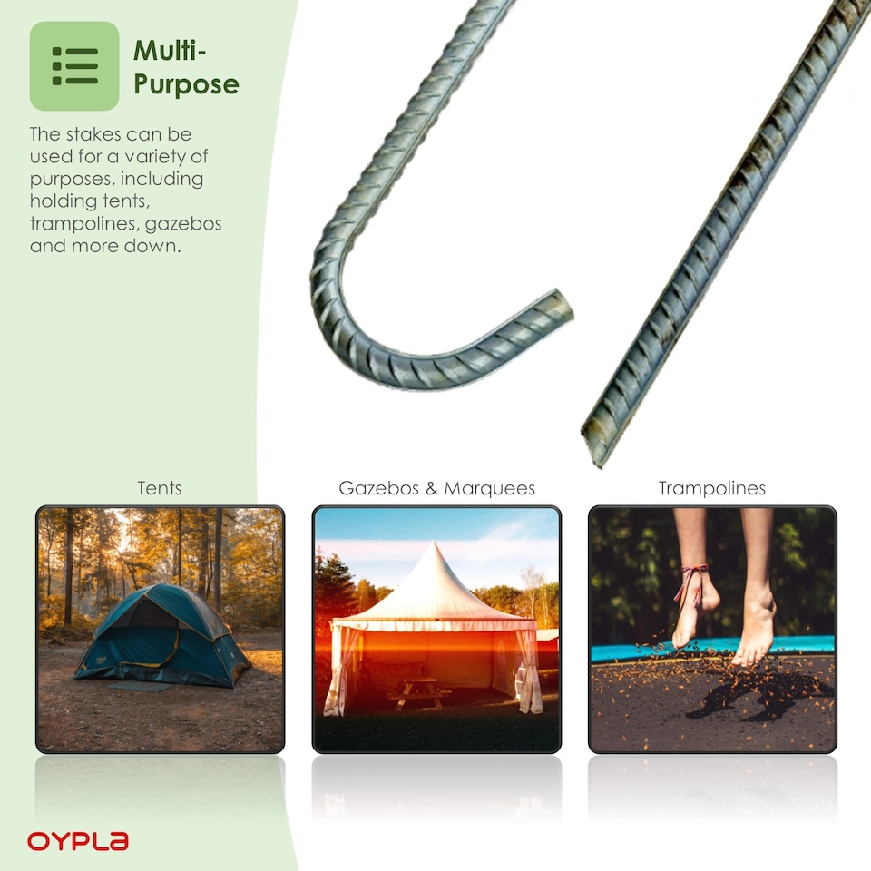 image 1 of 8x Galvanised Steel Ground Stakes Rebar Tent Pegs Garden Pins Anchors - 12 Inch | Silver