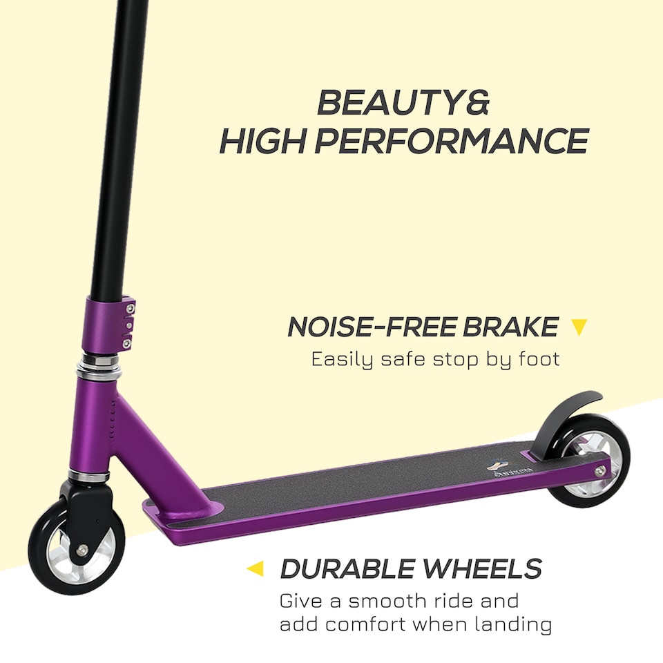 image 1 of HOMCOM Stunt Scooter Entry Level Tricks Scooter for 14+ Beginners, Purple | Purple | Purple