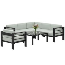 Outsunny Garden Corner Sofa Set, Garden Furniture Set with Coffee Table | Grey | Light Grey | Five Plus Seater