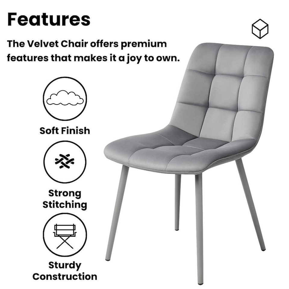 image 1 of Dining Table with 4 Grey Velvet Chairs Stone Grey Effect Wood Table Set for Dining Room | Grey | 5