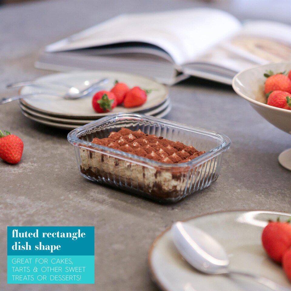 image 1 of Argon Tableware Optical Rectangular Glass Cake Dishes - 17cm x 12.5cm - Pack of 2 | Clear | Clear | 17cm x 12.5cm