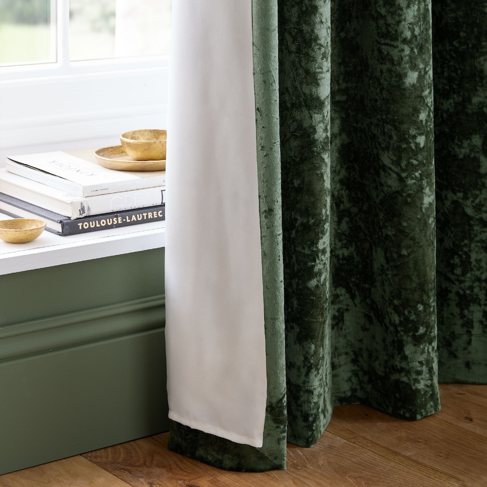 image 1 of Catherine Lansfield Crushed Velvet Lined Eyelet Curtains