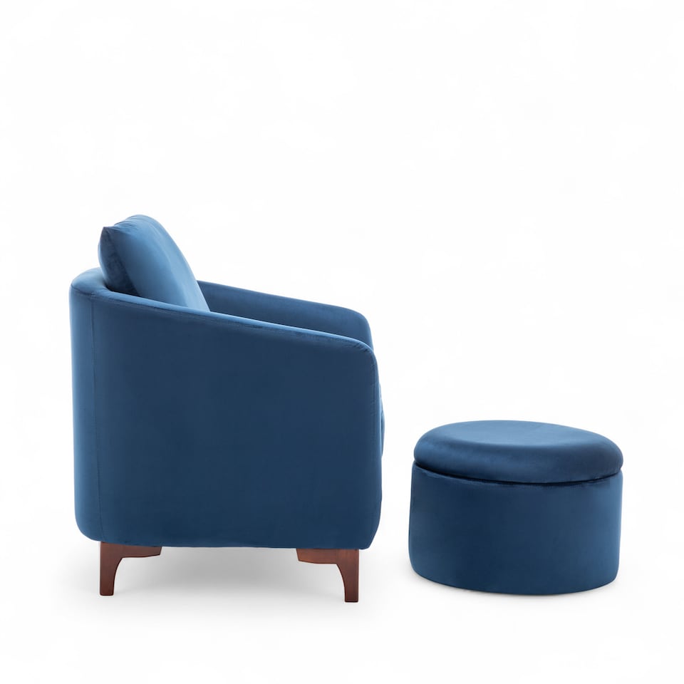image 1 of Velvet Blue Angela Accent Tub Chair with Ottoman