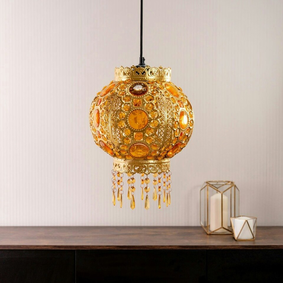 image 1 of ValueLights Bazaar Moroccan Gold Lamp Shade Acrylic Droplets Gold