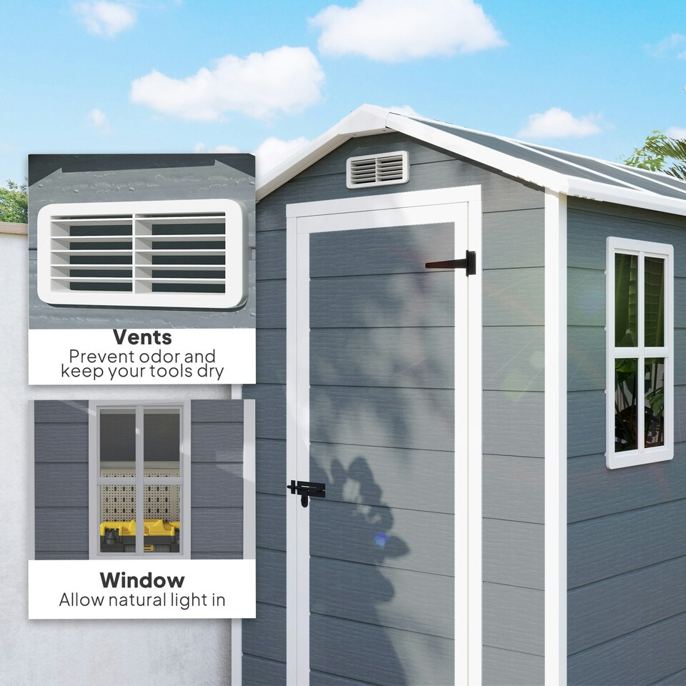 image 1 of Outsunny 4 x 6ft Plastic Garden Shed with Floor, Window and Lockable Door 