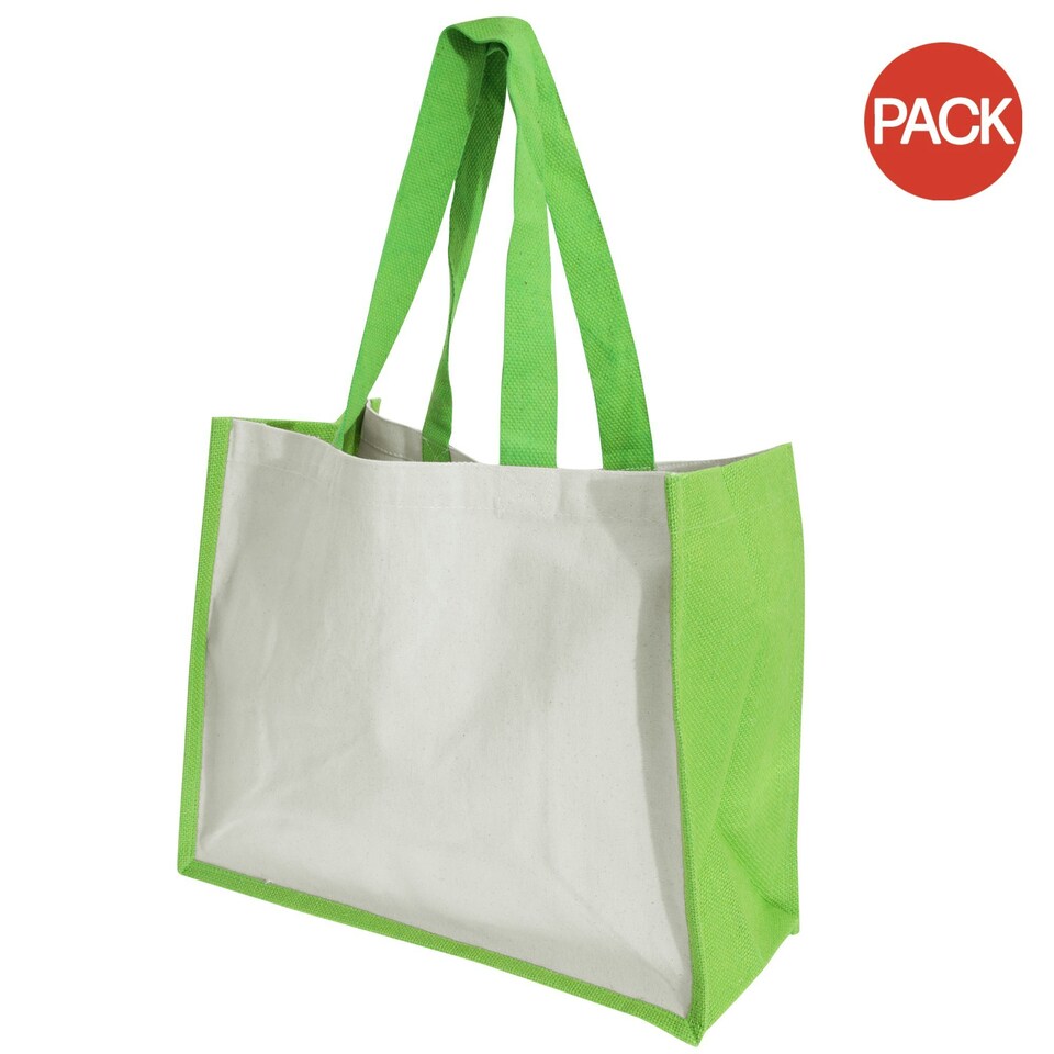 image 1 of Westford Mill Printers Jute Cot Shopper Bag (21 Litres) (Pack of 2) - Apple Green - One Size Green