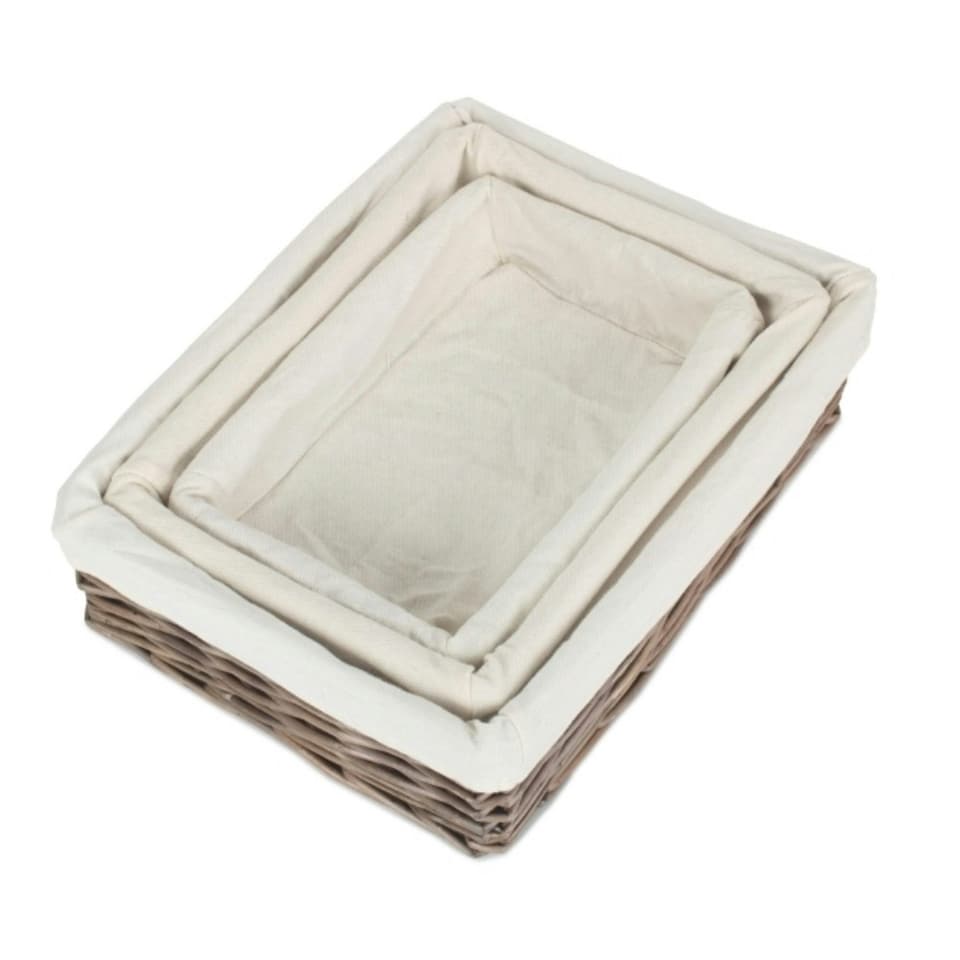 image 1 of Lined Antique Wash Rectangular Straight-Sided Wicker Tray Set of 3 Brown | Brown