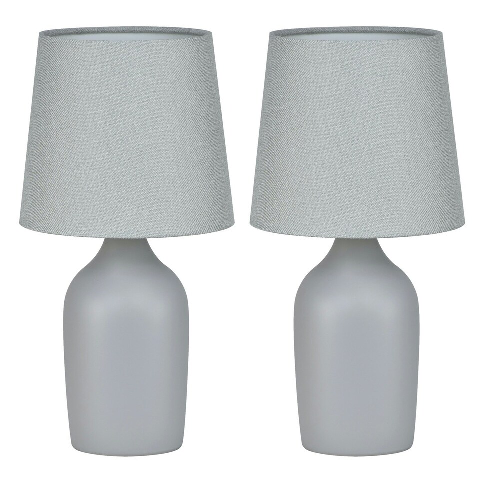 image 1 of First Choice Lighting Set of 2 Smooth Grey Ceramic 27cm Table Lamps With Matching Shades Grey | Grey