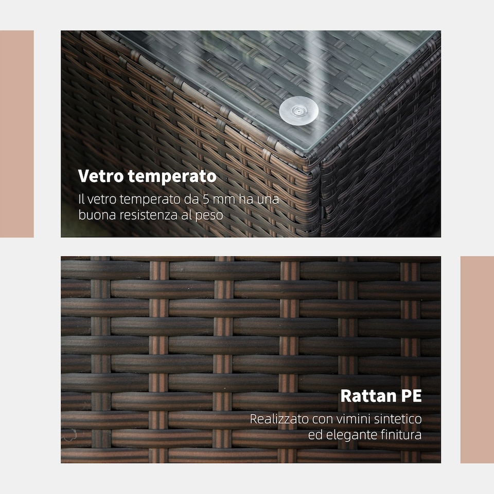 image 1 of Outsunny PE Rattan Coffee Table, Rectangular Outdoor Coffee Table with Tempered Glass Top, 70 KG Capacity for Garden, Balcony, Terrace, Patio, Mixed Brown