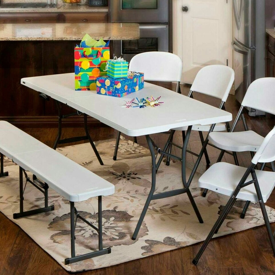 image 1 of Folding Table Lifetime White Rectangular Steel Plastic 185 x 76 x 74 cm