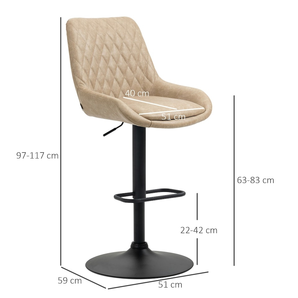 image 1 of HOMCOM Bar Stools Set of 2, Adjustable Bar Chairs 360 Degree Swivel, Khaki