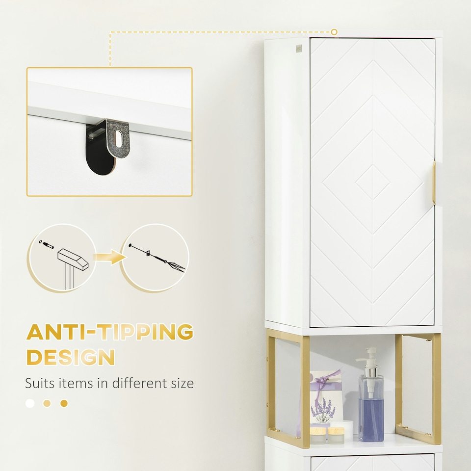 image 1 of kleankin Freestanding Bathroom Cabinet Linen Towel w/ Adjustable Shelf, 2 Doors