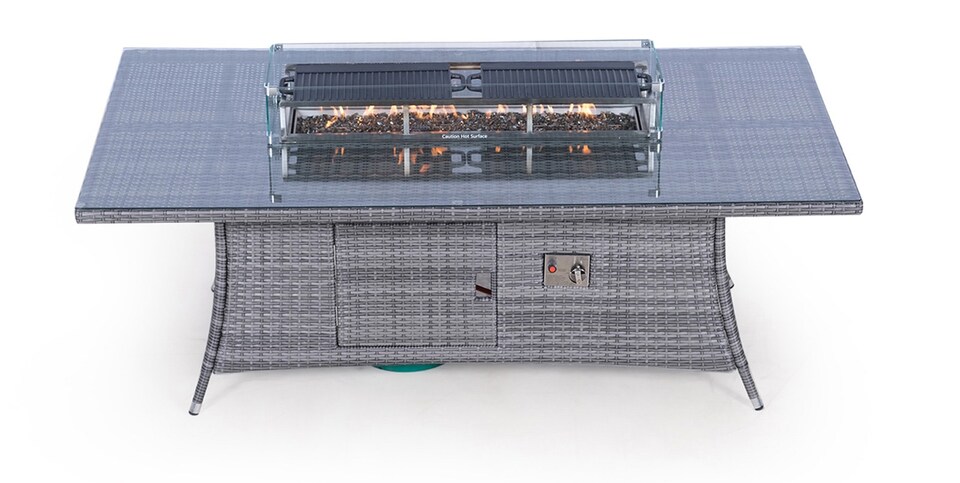 image 1 of Giardino Fire Pit 8 Seater Rectangle Rattan Dining Table | Grey