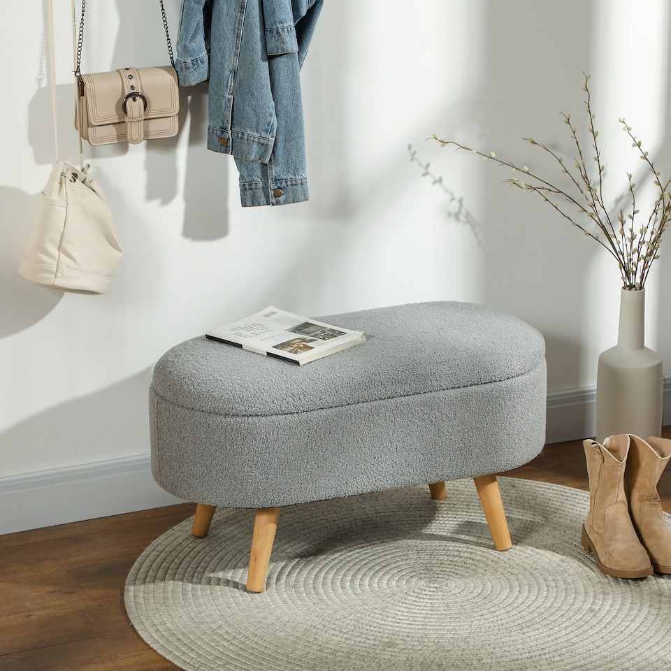 image 1 of HOMCOM Ottoman Storage Bench, Padded Bedroom Bench with Storage and Lid, Foot Stool for Hallway, Living Room, Charcoal Grey | Grey | Charcoal grey