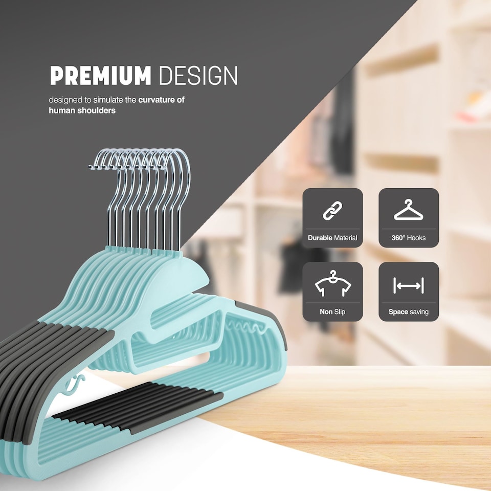 image 1 of Keplin Non-Slip Hangers, Durable, Slimline Design for Space Saving with 360 Degree Swivel