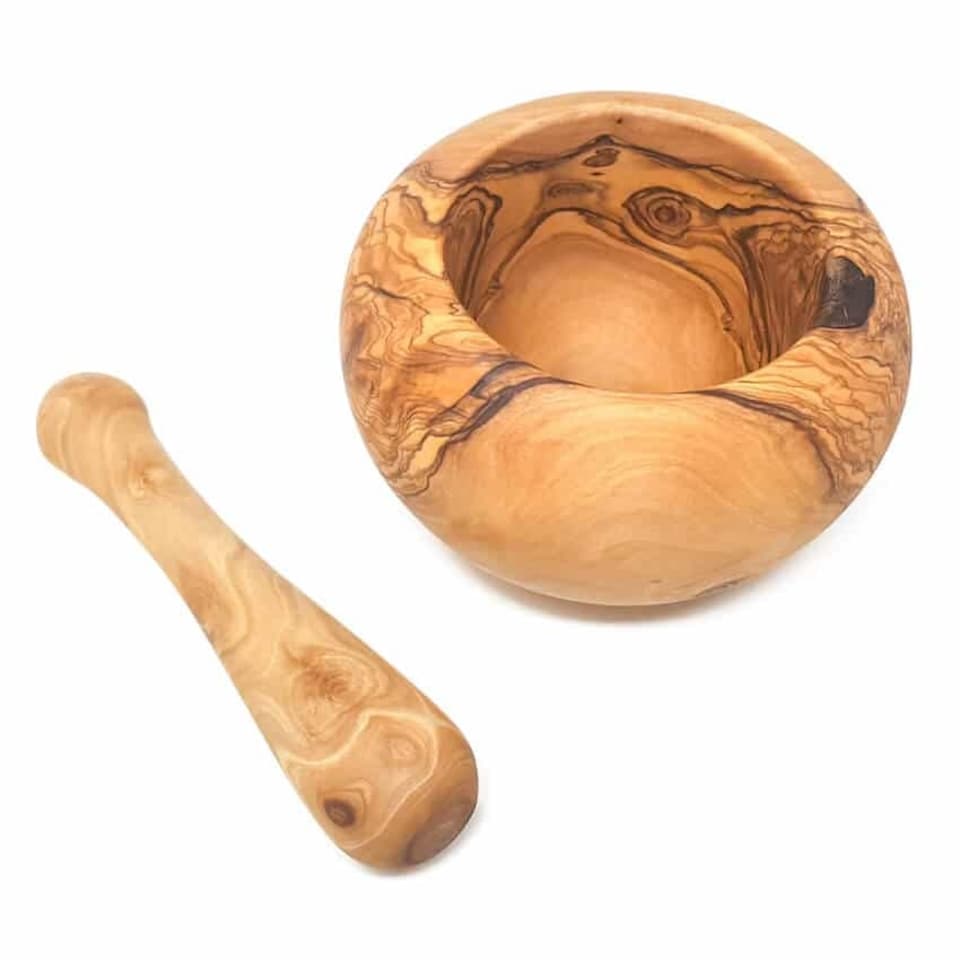 image 1 of Verano Spanish Ceramics Olive Wood Round Pestle & Mortar - 14cm