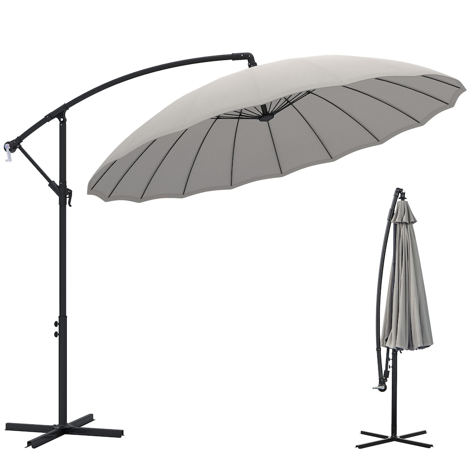 image 1 of Outsunny 2.7 m Cantilever Shanghai Parasol w/ Crank Handle, Cross Base, Grey | Grey | 2.7m x 2.7m x2.60m