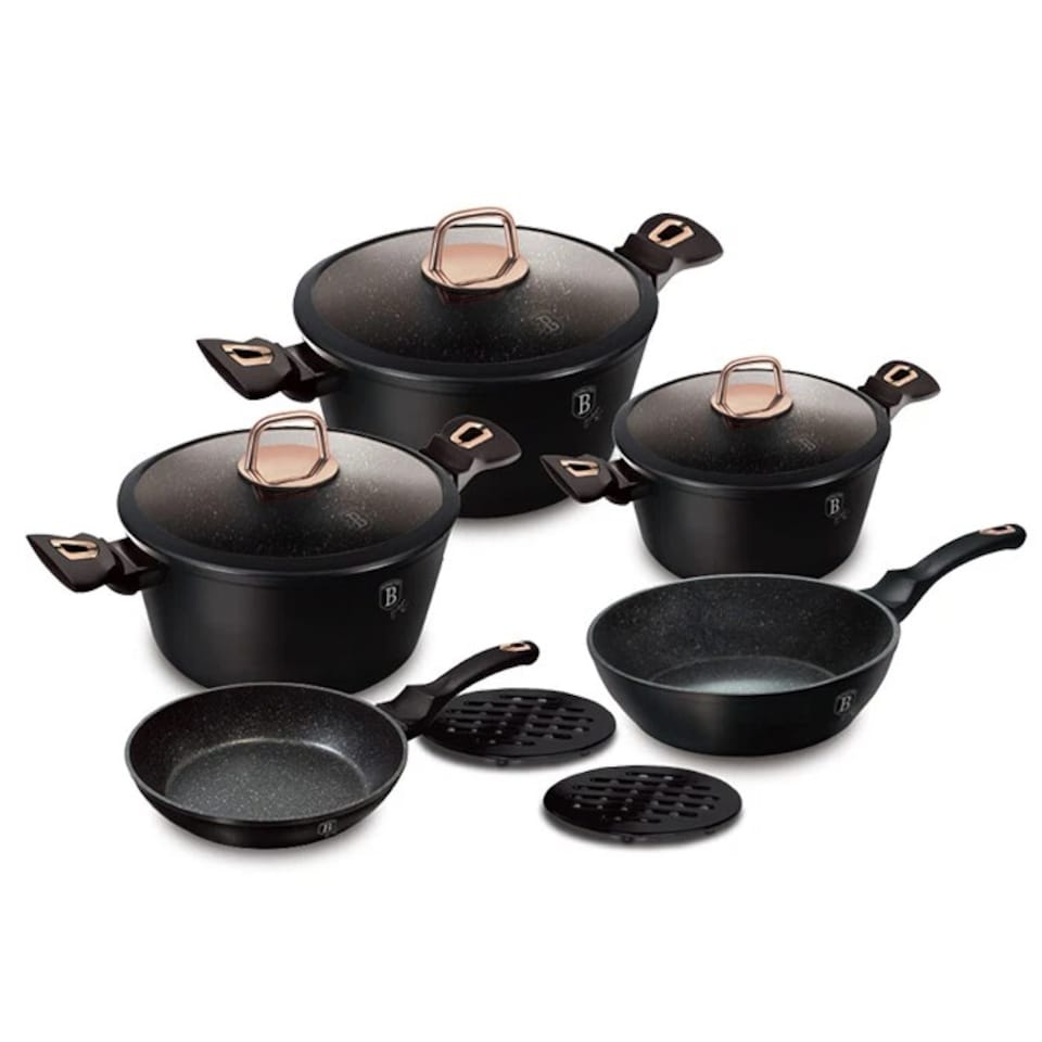 image 1 of Berlinger Haus 10 Pc Aluminium Non Stick Induction Pots & Pans Cookware Set | Black | Black Rose | 10