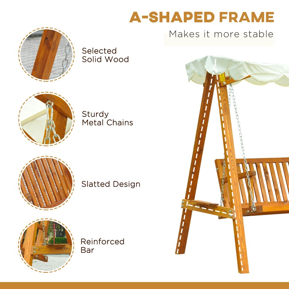 image 1 of Outsunny Swing Chair 3 Seater Swinging Wooden Hammock Garden Seat