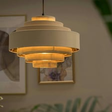ValueLights Sette Fabric Textured Cream Tiered Ceiling Pendant Shade and LED Bulb