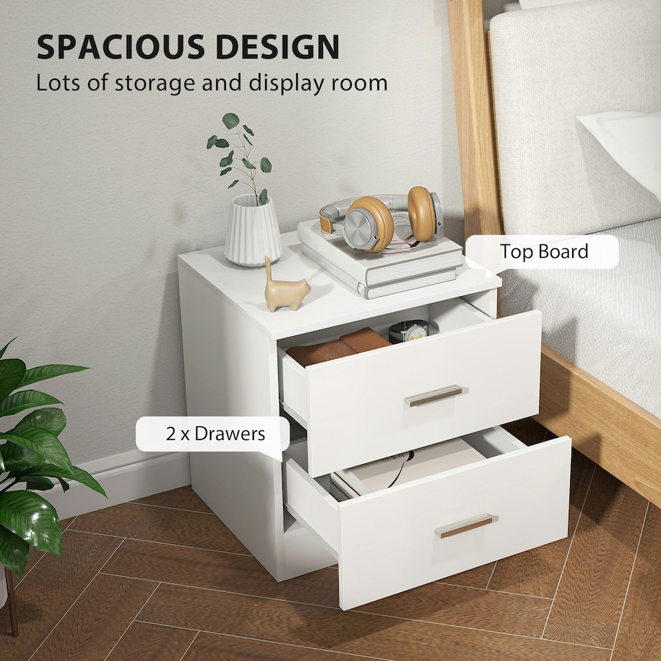 image 1 of HOMCOM Bedside Table w/ 2 Drawers, Nightstand, Side Storage Cabinet Unit