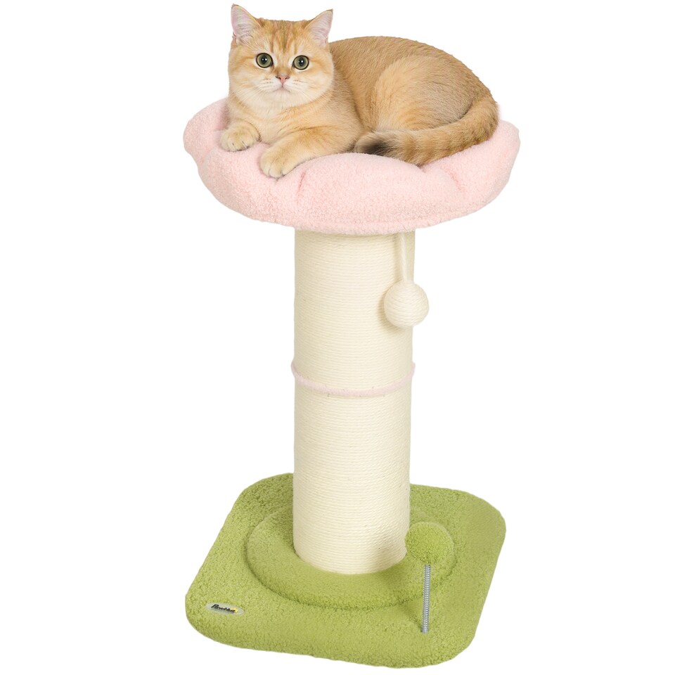 Encrypted Pink PawHut Cat Tree, Flower Cat Scratching Post with Thick Sisal Post, Pink ...