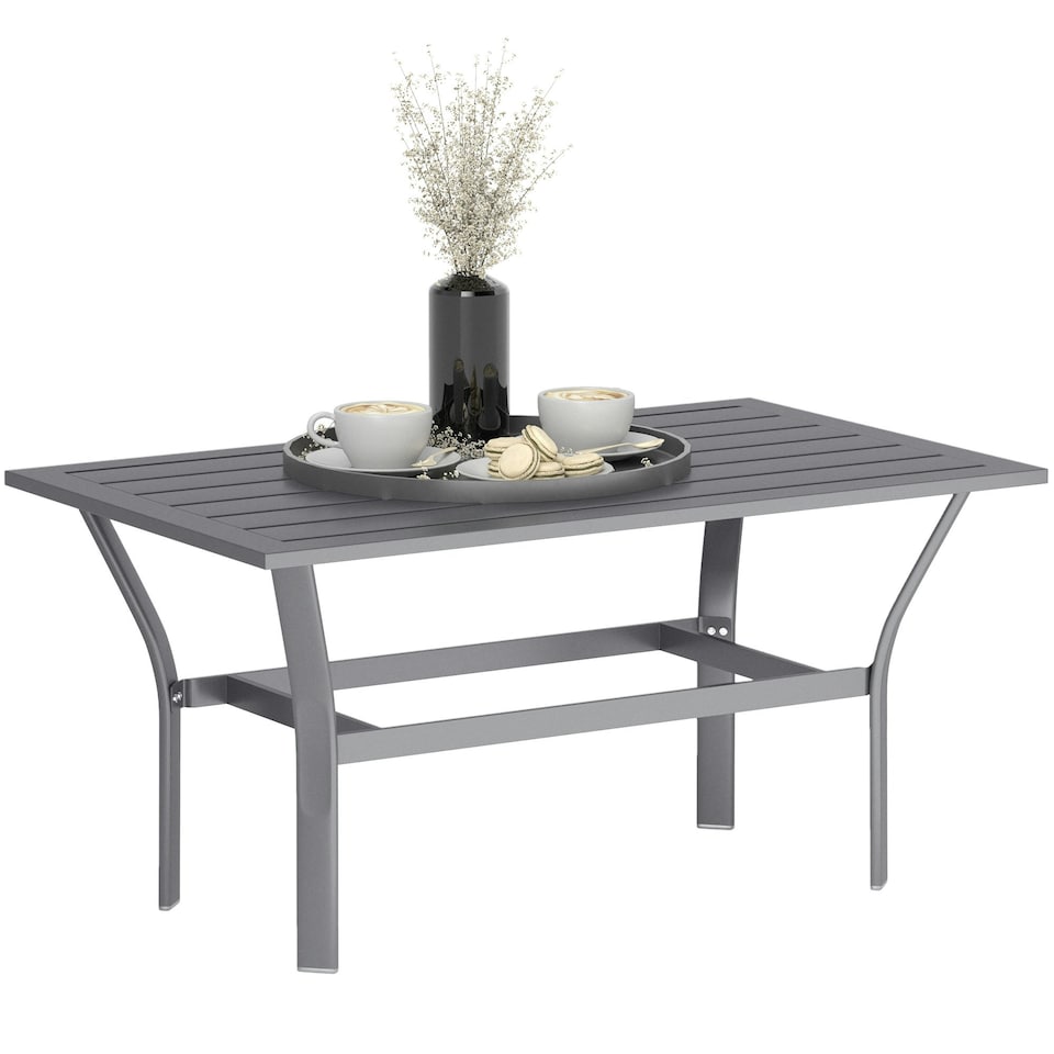 image 1 of Outsunny Metal Garden Coffee Table with Slatted Tabletop, Dark Grey Grey | Dark Grey