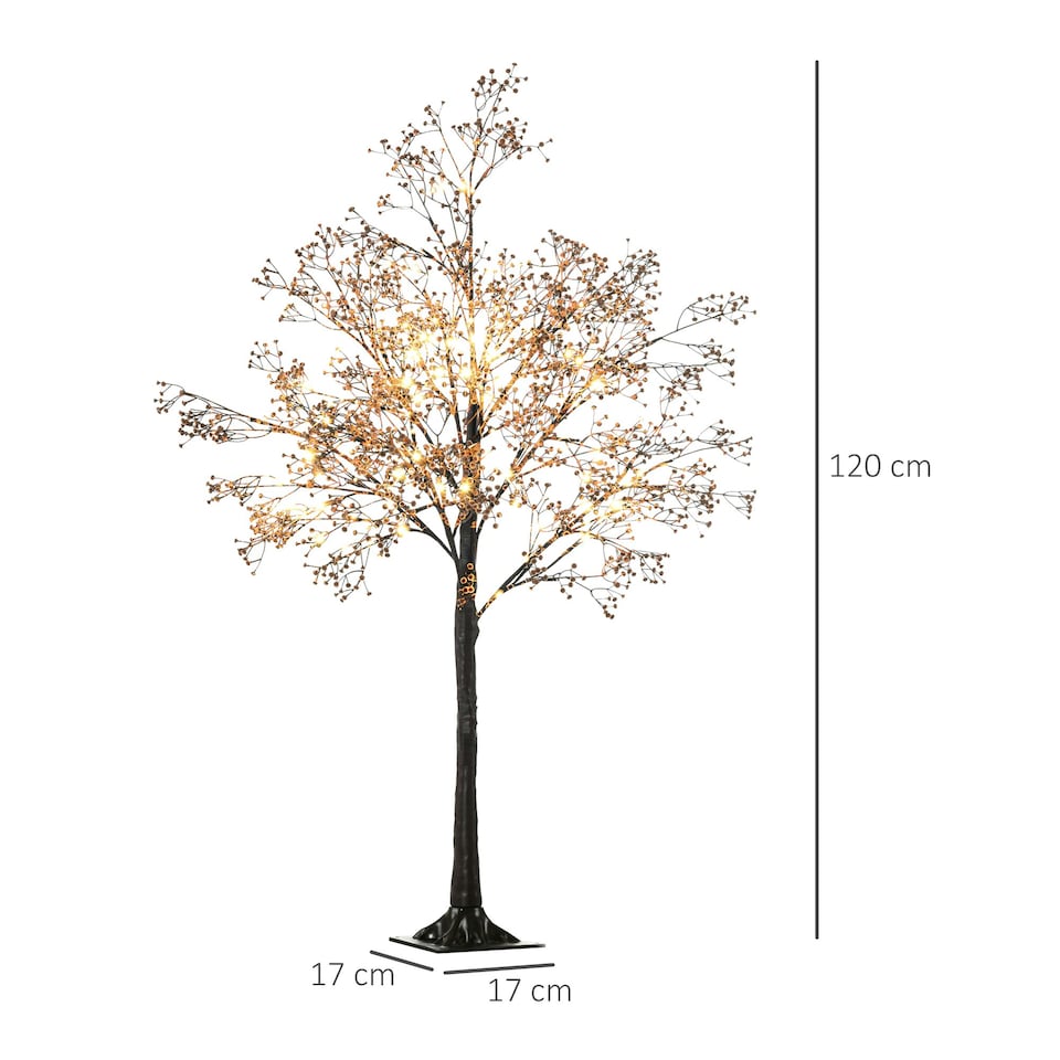 image 1 of HOMCOM 4ft Artificial Tree with Warm White LED Lights, Baby Breath Flowers