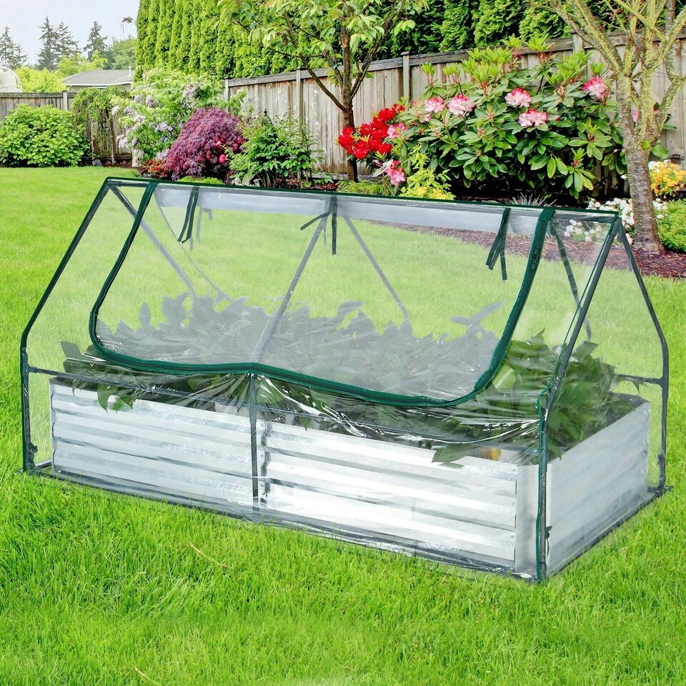 image 1 of COSTWAY Galvanized Raised Garden Bed Outdoor Planter Box Silver