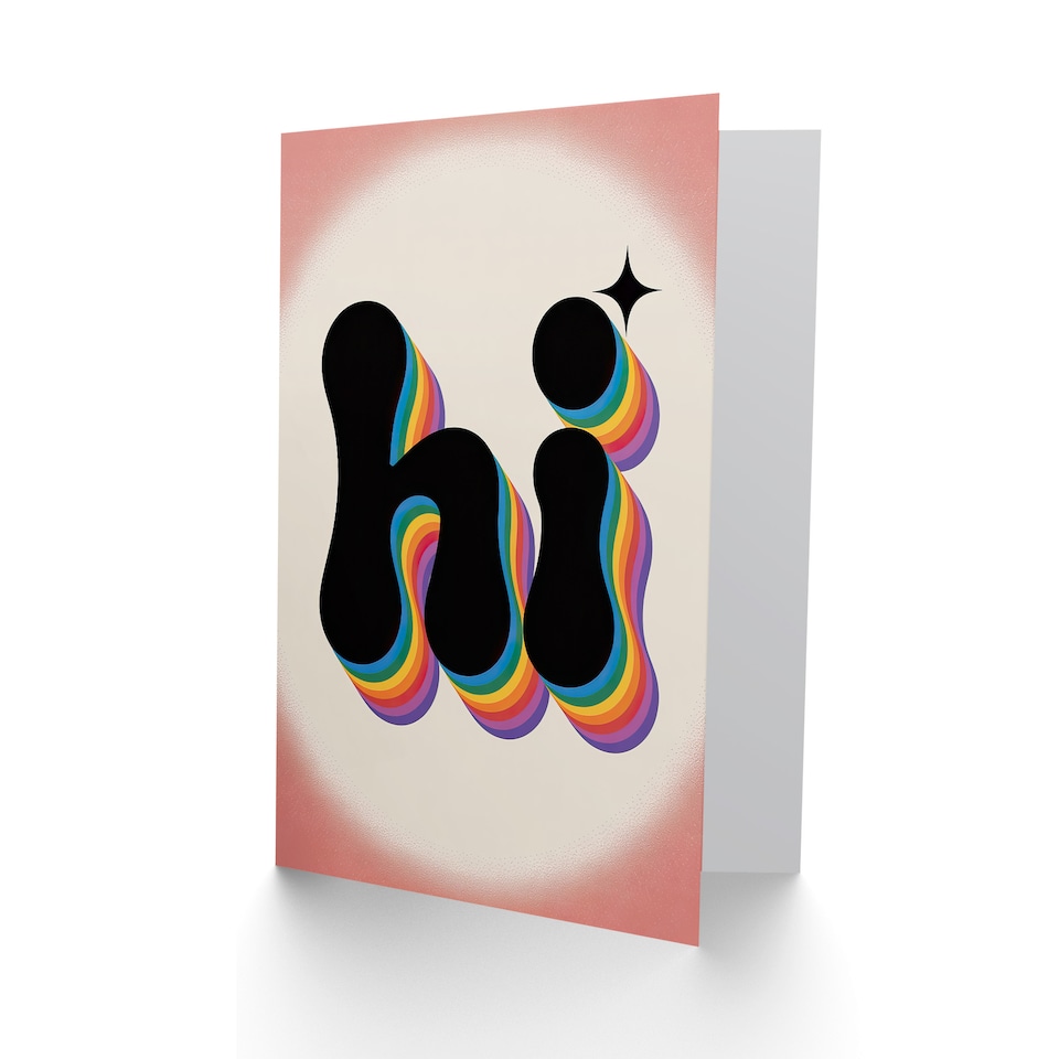 image 1 of Hi Colourful Retro Rainbow Font Typography Thinking Of You Greeting Card