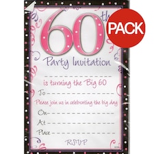 Spot on Gifts 60th Birthday Invitations (Pack of 20) - White/Pink/Black - One Size