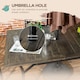 image 7 of Outsunny Garden Table with Parasol Hole, Outdoor Garden Dining Table with Wood Grain Tabletop and Steel Frame for Patio, Deck, Balcony, Brown, 150 x 96 x 73cm