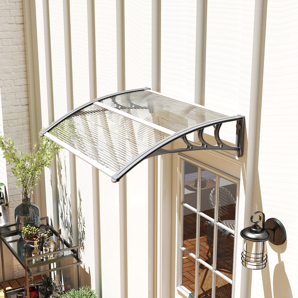 image 1 of Outsunny Door Canopy Awning Outdoor Window Rain Shelter for Door 100 x 75cm | Clear | Clear | 1