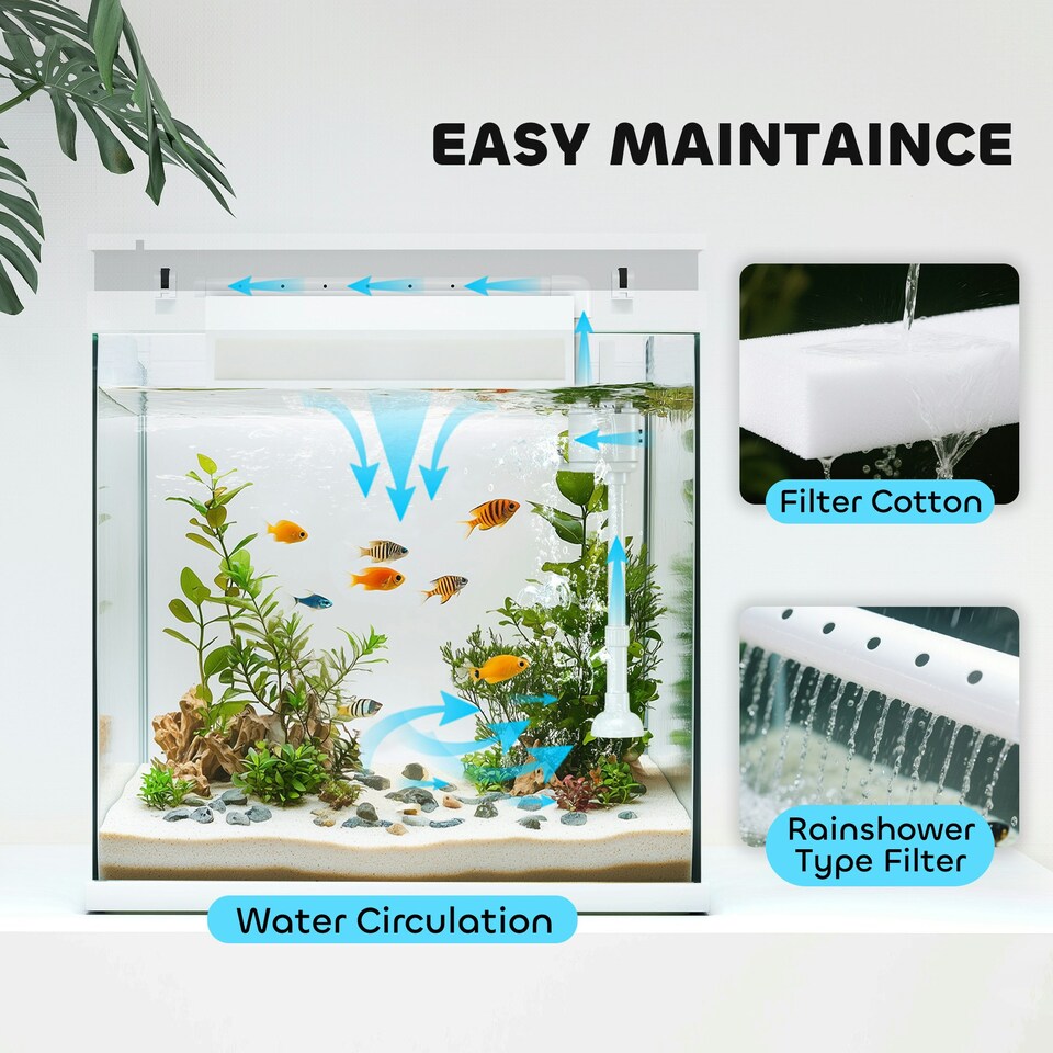 image 1 of PawHut 14L Small Fish Tank with Filter System, LED Lights, Water Pump, White