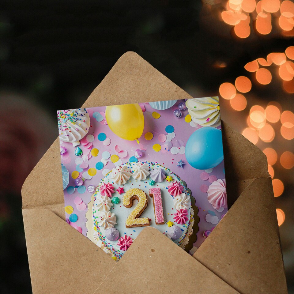 image 1 of Twenty One 21 Cake Party Balloons Confetti Her Birthday Card