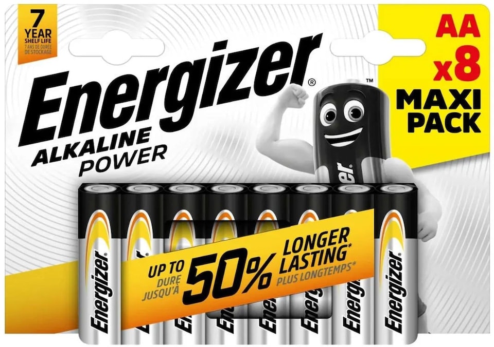 image 1 of Energizer Alkaline Power AA Batteries, 8 Pack | Silver | AA | 8
