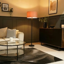 ValueLights Charlie Black Floor Lamp Pink Velvet Shade | Black