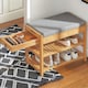 image 6 of Wooden Shoe Storage Bench With Hidden Drawer & Cushioned Seat Brown